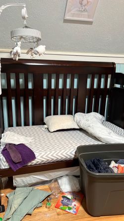 Free baby crib, bed, mattress, cover, changing table