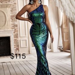 Elegant Holographic Sequin Gown 
