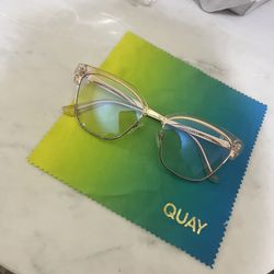 Quay Clear Pink Blue Print Glasses 