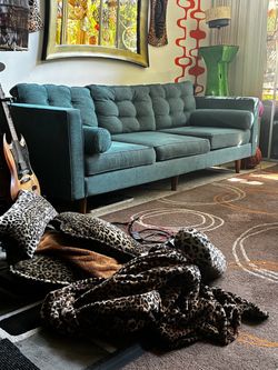 Teal Tufted Mid-Century Modern Sofa