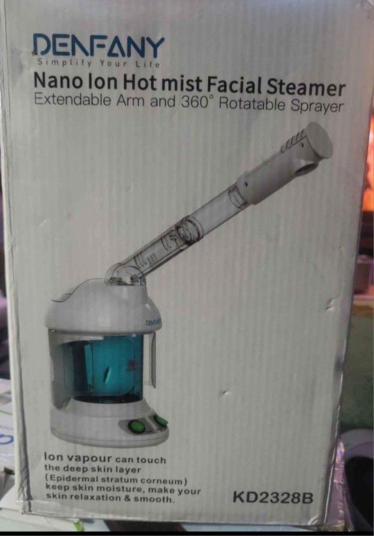 Facial Steamer - DENFANY Nano Ionic Face Steamer with Extendable 360° Rotating Arm - Portable Facial