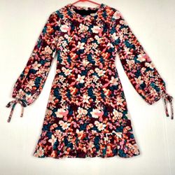 Bcbgeneration Womens Velvet Dress Size 4 Floral Print Ruffle Trim Colorful Mini