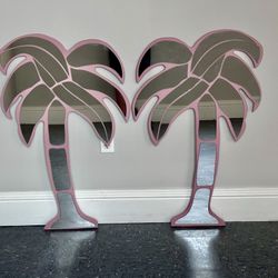 Pair Of Pink Vintage Palm Tree Wall Mirrors 39.5" Tall