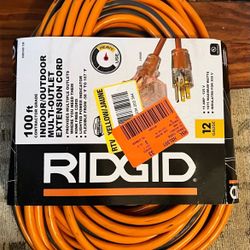 RIDGID 100 ft. 12/3 Heavy Duty Indoor/Outdoor Extension Cord with Lighted Plug