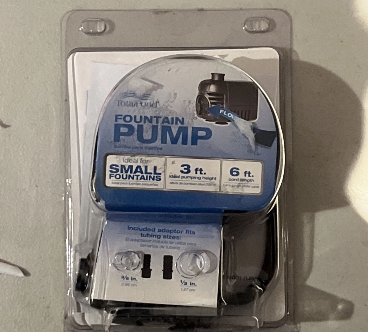 Total pond Fountain Pump 3 foot pumping height 6 ft cord - SOLD AS IS -