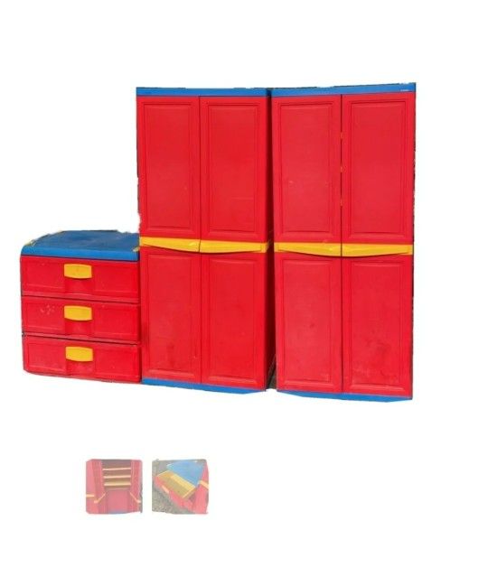 3pc Sterlite Kids Dresser Plastic Indoor Outdoor Toy Box Closet Shelf System Organizer Storage