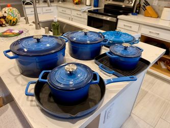 Martha Stewart Blue Enameled Cast Iron Cookware Collection – 12 Pieces + Accessories