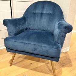 Blue Suede Accent Chair With Gold Legs