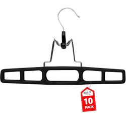 DEILSY™ 10 Pack Pants Hangers Skirt Hangers - Space Saving Pant Hangers with Locking Hook - Versatile Skirt Hangers for Closet Organization - Black - 