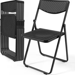 VINGLI Plastic Folding Chairs, Comfortable Foldable Chair with Breathable Mesh Seat and Sturdy Metal Frame 350lbs Capacity for Indoor and Outdoor Use,