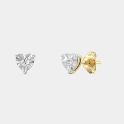 Gilded .05 Cttw Diamond Stud Earrings 14KT Gold Plated Silver heart Miracle Plate