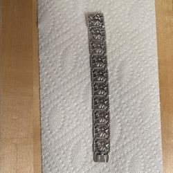 Antique Art Deco Sterling Repousse Panel Bracelet