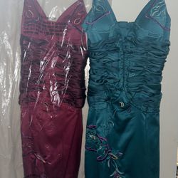 Turquoise & Pink satin Dresses PROM, Bday, Like New - size M