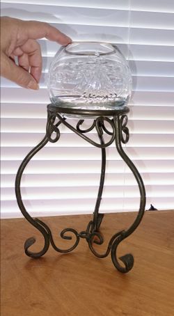 Glass Bowl Vase with Wrought Iron Stand