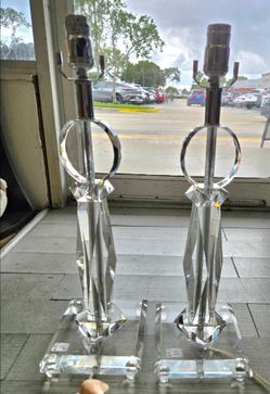 Pair of Lucite Table Lamps, No Shades.  22"T.  PLEASE READ DESCRIPTION