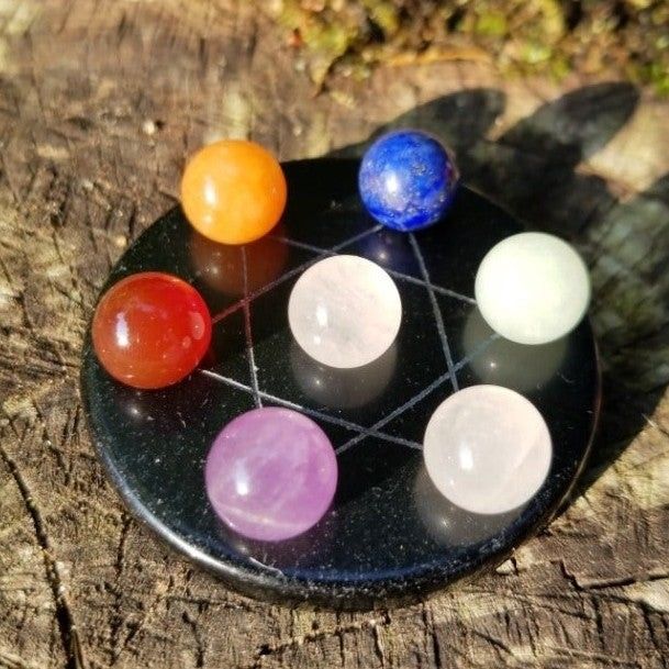 7 Chakra Star Array on Black Obsidian