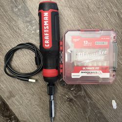 Craftsman 4c Electric Screwdriver/Milwaukee 13pc Bit