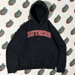 Mens Vintage VTG Y2K 90s Nike Sun Faded Rutgers Center Swoosh Hoodie Sweater Sweatshirt Jacket Size Large