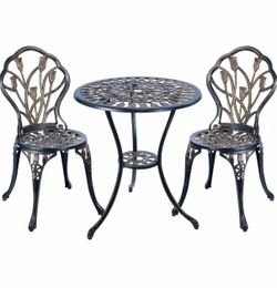 #D 3-Piece Outdoor Bistro Set, Antique Copper Anti-Rust Cast Aluminum Patio Table and 2 Chairs for Park, Yard, Garden or Front Porch, $97