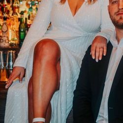 White Sequin long Sleeve Dress 