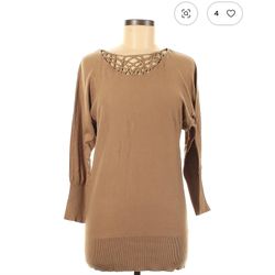 Brown Long Sleeve Sweater with Lattice Detail