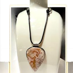 Mexican Laguna Lace 2” Sterling Silver Plated Pendant Cord Necklace