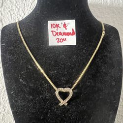 10K Yellow Gold Chain and Diamonds 💎 Pendant For Wedding 20 Inches Long 