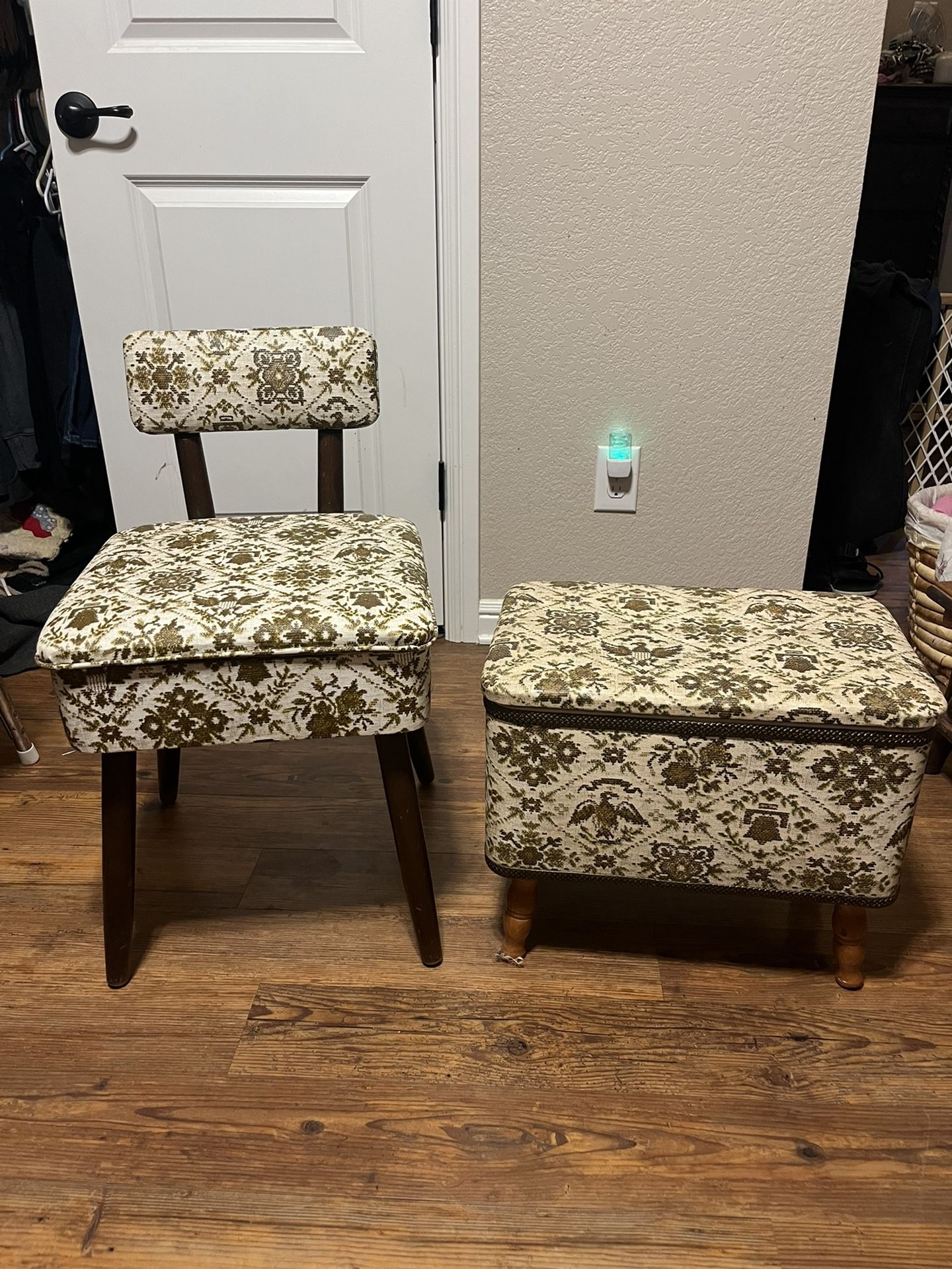 Vintage Sewing Chair And Ottoman With Storage Redmond 70s