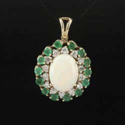 Authentic 14k Gold Opal And Sapphire Pendant Jewelry Necklace 