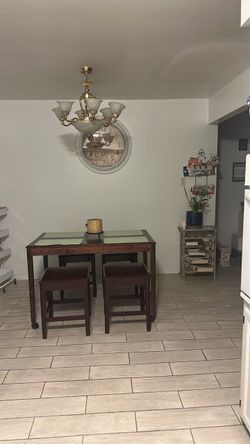 Dark Wood Bar Table with Stools and Chairs