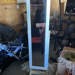 White Stand Up Mirror Jewelry Armoire. Great Condition. Serious Inquiries Please. 