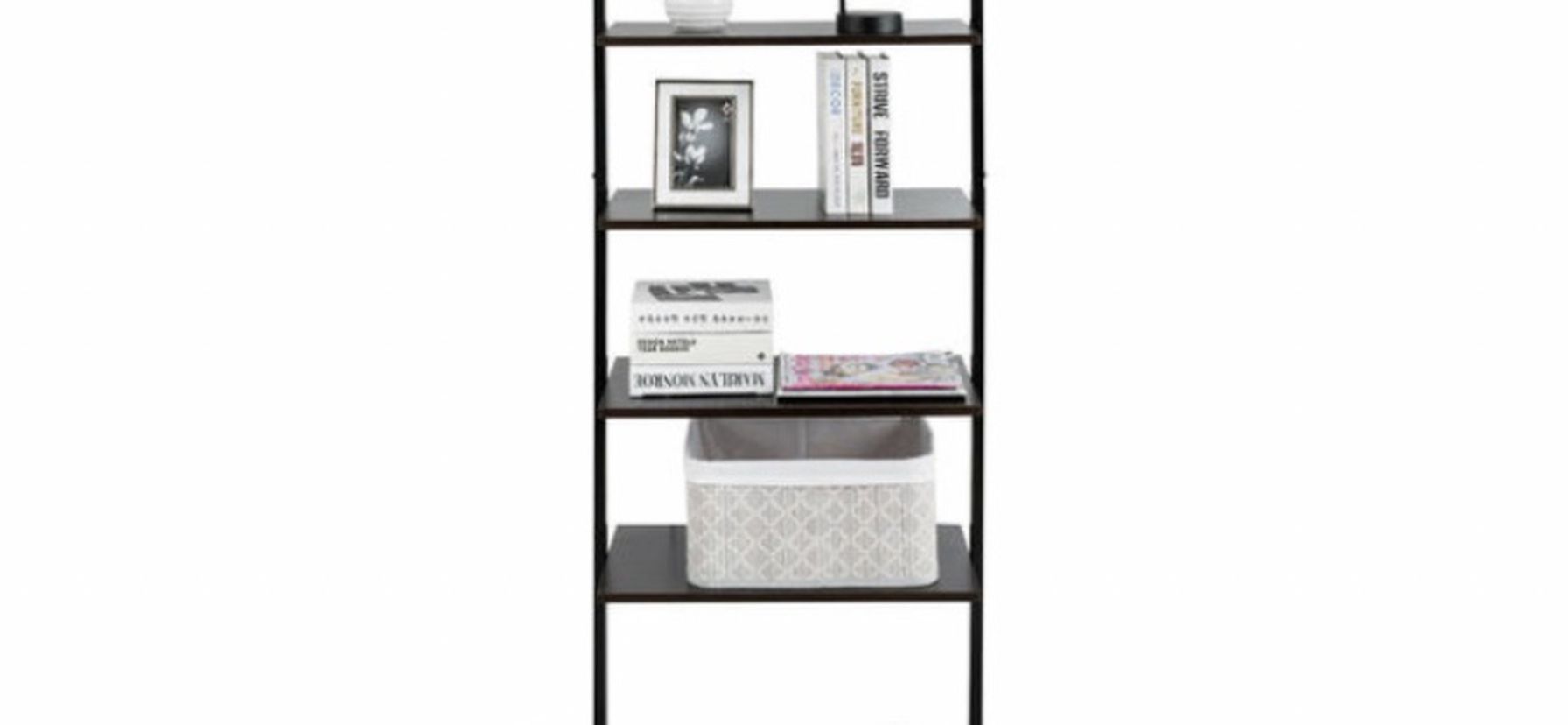 5-Tier Ladder Shelf Wood Wall Mounted Bookshelf W/Metal Frame Display Shelf New
