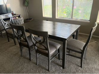 Gray Dining Table Set - 4 Chairs & Bench