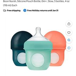 boon nursh silicone pouch baby bottles 4 fl oz 3pk