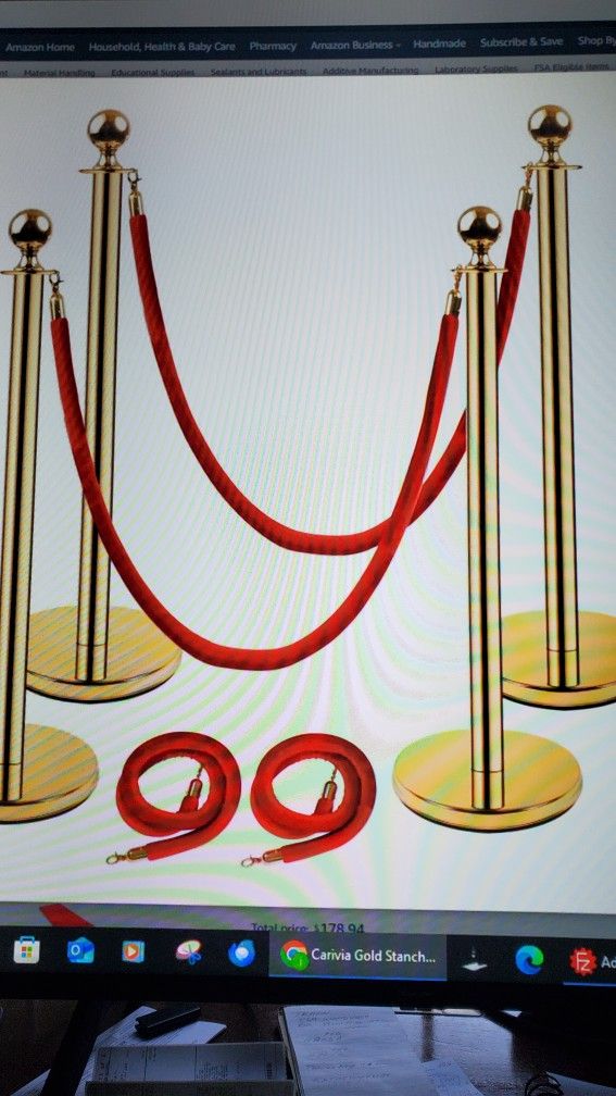 Gold Stanchion Set with Red Rope (4)