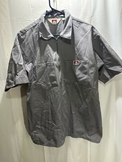 Ben Davis 2000s Men's Gray Short Sleeve Zip Front Twill Work Shirt Pockets L
