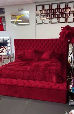 Red Velvet Tufted Bed Frame/ available in grey and black too