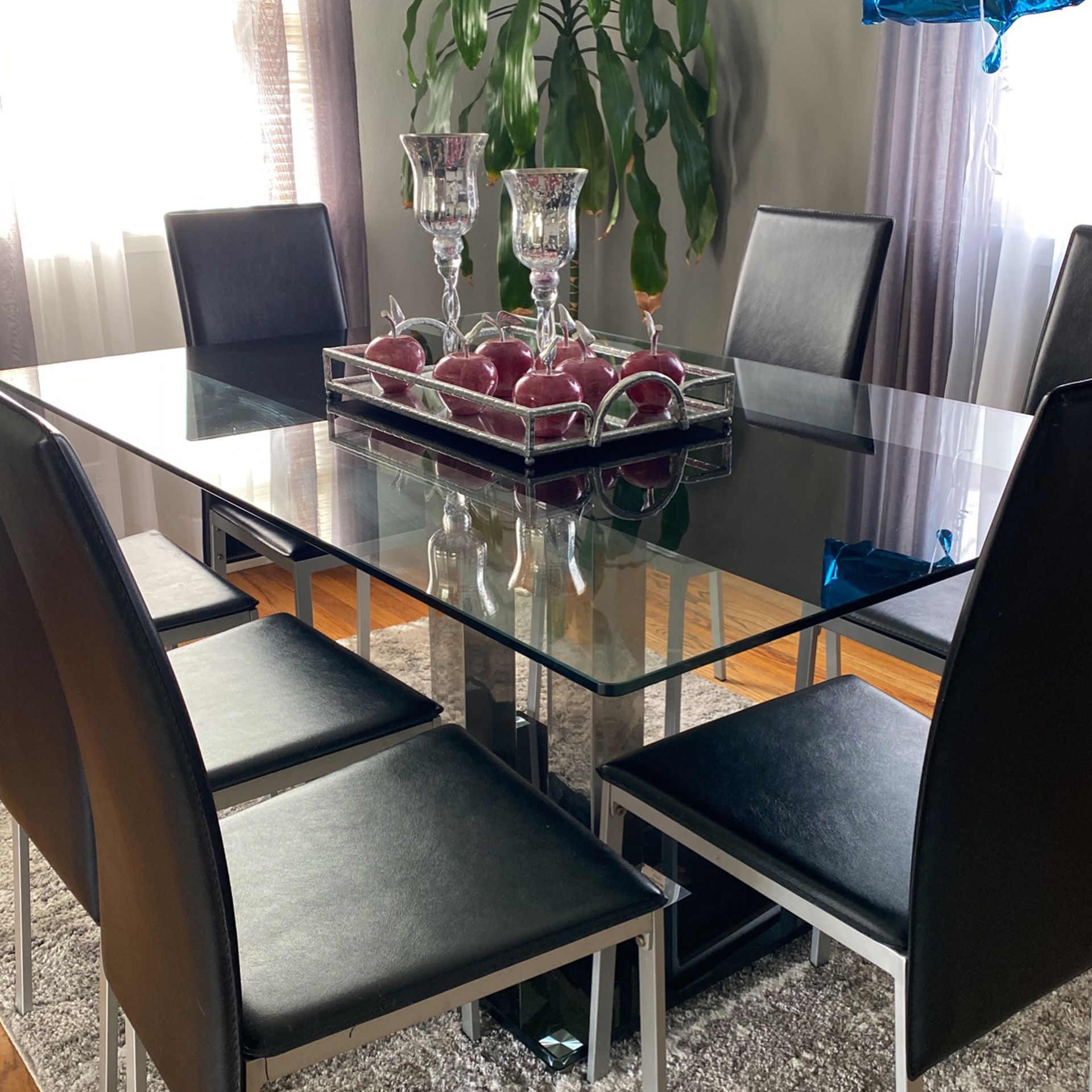 Dining  Table , Metal Base , Black And Clear Glass. (no Chairs )