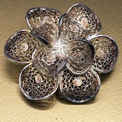 Silver  Vintage Filigree Flower Motif Brooch Pin