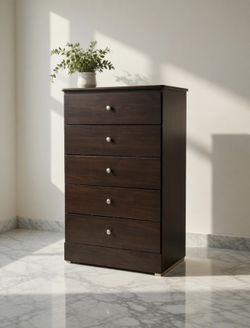 Dark Brown Tall Chest 5-Drawer W Glides 💫
