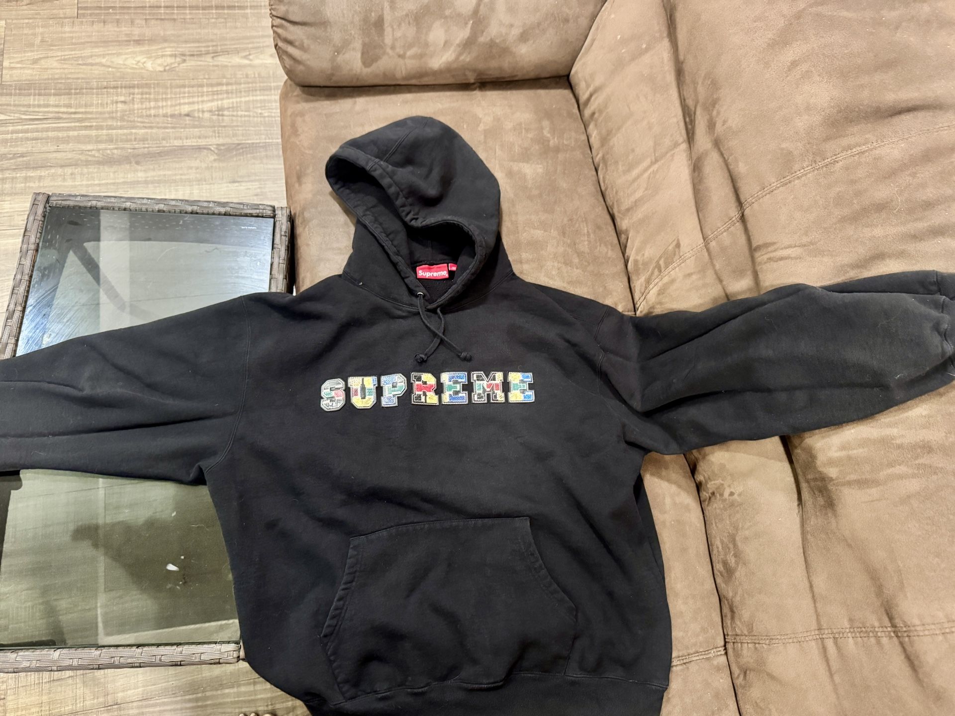 Supreme Collegiate Patchwork Leather Hoodie – Black (Large)