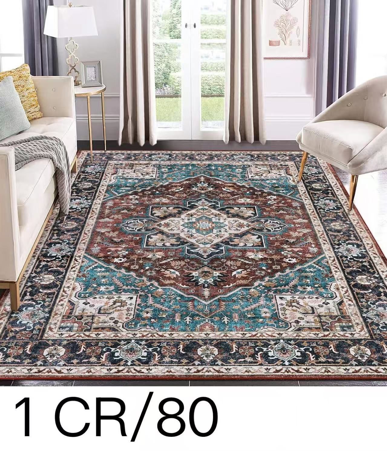 Area Rug 9x12 for Living Room Bedroom - Machine Washable Vintage Boho Floral Distressed Anti-Slip Low Pile Non-Shedding Throw Carpet for Nursery Offic