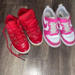 Crocs size 12 c youth and 12c low turquoise low and the other two pink  Jordans are 13 c