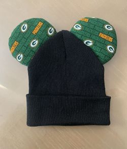 Greenbay Packers Minnie Ears Black Beanie Handmade 