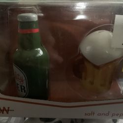 Cow salt and pepper shakers bottle of beer and mug salt and pepper shakers