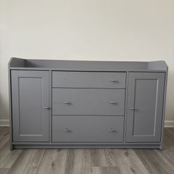 Gray Dresser with 3 drawers and side storage