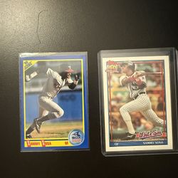 1990 Score rookie Sammy Sosa + 1991 Topps Sammy Sosa Error Card (Wrong Date Of Birth)