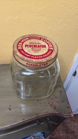 Antique heavy glass jar Ben Hur coffee