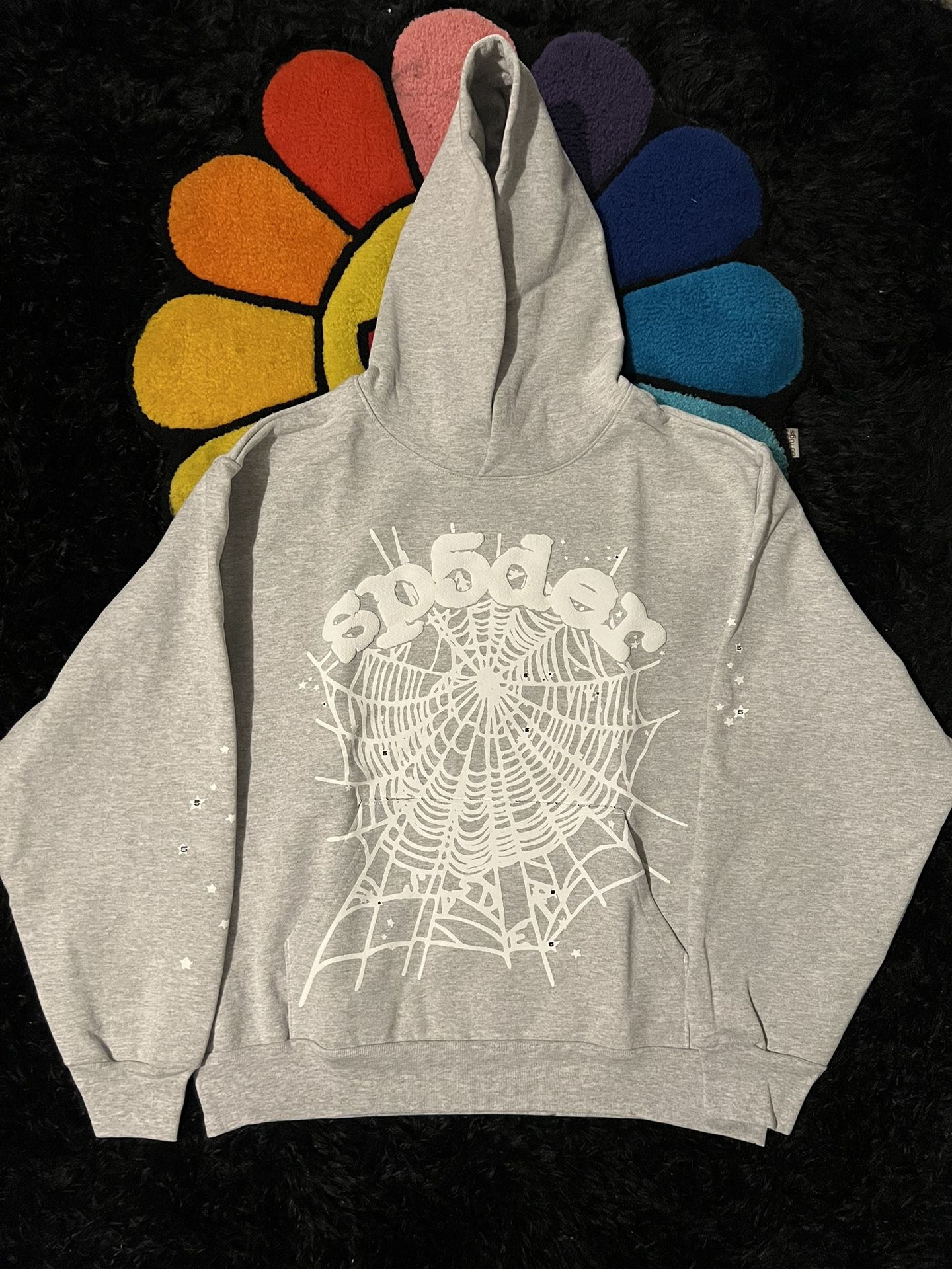 heather grey sp5der hoodie