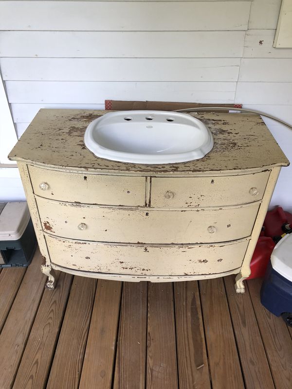 Antique Dresser Vanity W Kohler Sink, Antique Dresser Used As Bathroom Vanity